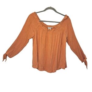 American Rag Coral Tie Off Shoulder Tie Sleeve Blouse Plus Size 1X